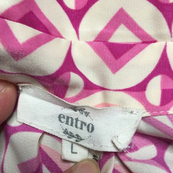 Entro Geometric Pink White Swing Tunic Short Sleeve Large - Picture 6 of 8